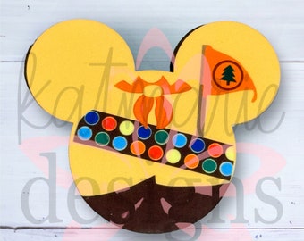 Russell Up Inspired Mouse Head Badge Reel: Interchangeable Acrylic Topper