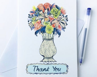 Thank you card - flowers, floral greetings card, floral thank you cards, female greetings cards, floral artwork, gift for a friend, handmade