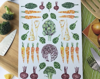 Vegetable Giclee print, A4 art print, food artwork, illustrated artwork, hand drawn art, food painting, print for the home, mixed media art,