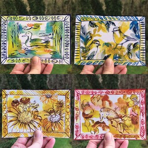 Set of 4 A6 nature themed postcards postcard set wildlife postcards bee duck bluetits hedgehog handmade cards uk wildlife image 2