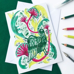 Biglietto di auguri con uccelli, buon compleanno, biglietti fatti a mano, opere d'arte a tema natura, biglietti colorati per qualsiasi occasione, arte retrò, biglietti per lei, regalo d'arte