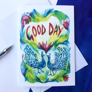 Vogel-Thema, kleine Grußkarte, Geburtstagskarte, Pfau-Karte, handbeschriftete Karte, positive Nachricht Karte, handgemachte Karte, Vogel-Themen-Karten