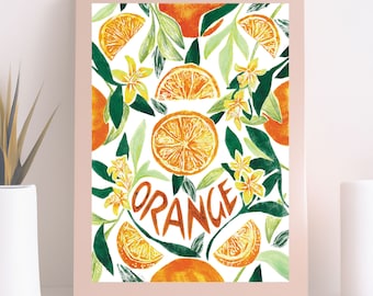 Orange fruit art print digital download, art for the home, printable art, kitchen wall art, housewarming present, hand drawn art, home gift