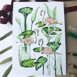 Flamingo art print sale, bird art, nature themed small artwork, wildlife art print, decorative print, nature themed wall art, hand drawn art
