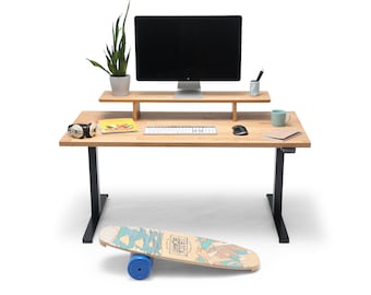 Oakdesk - Escritorio eléctrico ajustable de madera con tablero de roble de primera calidad