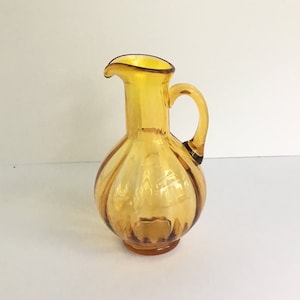 Vintage Mid Century Hand Blown Fluted Amber Glass Pitcher Creamer