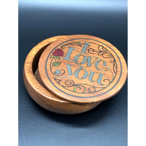Wood Box with Painted "I Love You" Lid, Vintage 1… - image 2