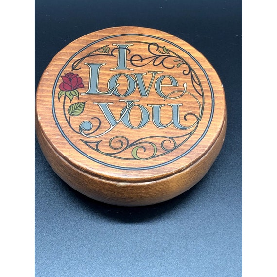 Wood Box with Painted "I Love You" Lid, Vintage 1… - image 1