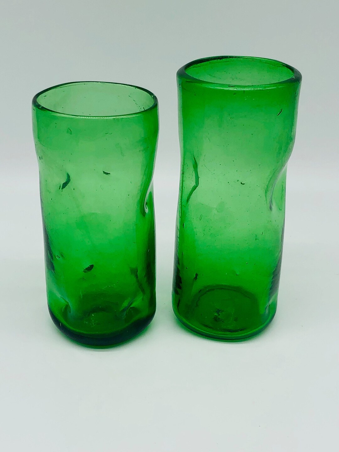 Blenko Green Dimpled Drinking Glasses Set of 2 MCM Vintage Etsy