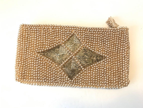 Vintage Faux Pearl Beaded Clutch Handbag, Mid Cen… - image 1