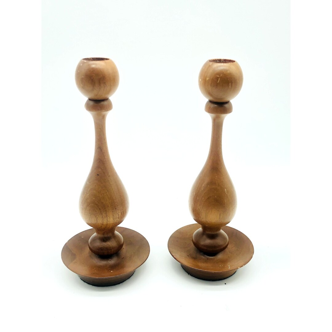 Vintage Wood Candle Holders, Mid Century Etsy