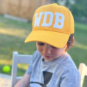 Toddler/Youth Baseball Cap with Personalized Initial Vintage Wool Lettering, Personalized, Initial, Varsity image 5