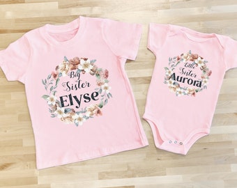 Boho Big Sis/Little Sis Personalized Sibling Set, Toddler Baby Matching, Oldest Middle Youngest, Older Younger Sister, Matching Newborn