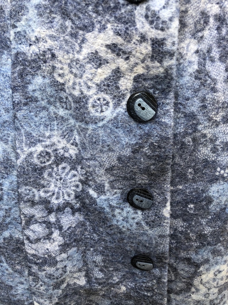 1980\u2019s amazing blue and grey floral wool button coat S
