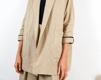 shawl-collar linen JACKET/heavy LINEN jacket with shawl collar