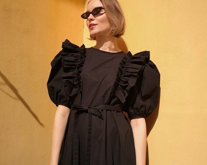 Balloon Sleeve Frill Fluffy Dress main image 1