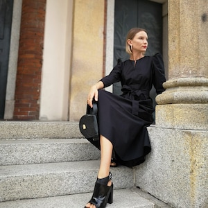 Puff sleeve cotton midi dress/Puff sleeve DRESS - women&#39;s cotton dress