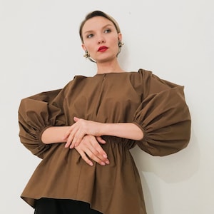 フェティコ FETICO Puff-Sleeved Cotton Satin Shirt パフスリーブシャツ FTC244-0103 ホワイト サイズ レディース】PUFF SLEEVE KNIT TOP | FETICO(フェティコ
