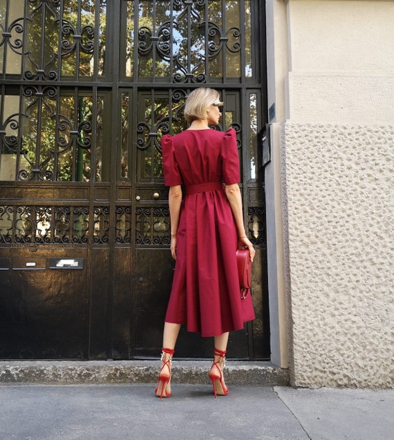 Robe rouge manche bouffante new arrivals