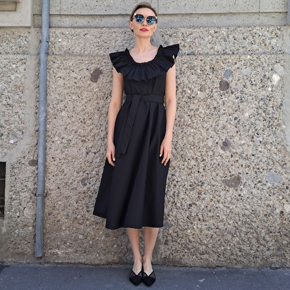 Cotton Flared Dress With Decorative Ruffle on the Neckline - Etsy