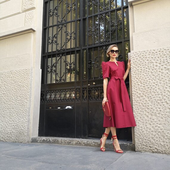 PUFF SLEEVE Dress/women's Cotton Dress 