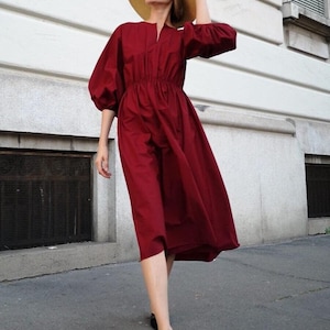 cotton balloon sleeve dress Balloon/puff Midi Dress/puff Sleeve - Women's Cotton Dress/3/4 Sleeve Dress Color:Rose Gold/Blush Winter Wedding Dress Guide: miami sample Toteme brand organza filled balloon sleeves