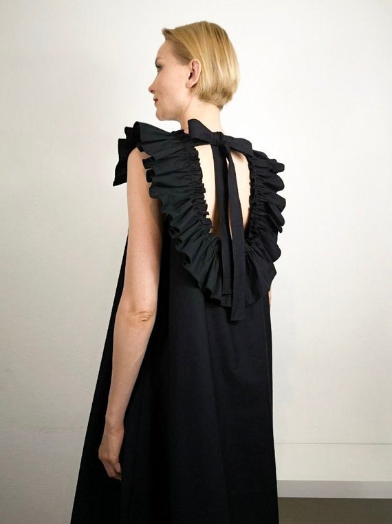 strapless open back dress Open-Back Draped A-Line Mini Dress in Black