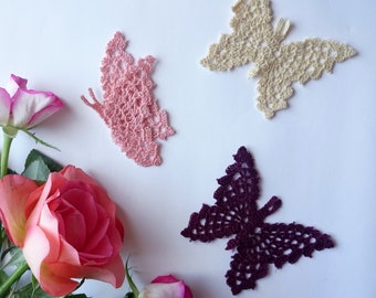 hand crocheted butterflies; 4 pieces