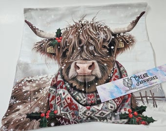 Special - Decorative 18"x18" Pillow - Winter Highland Cow - Highland Coo!