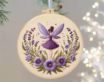 Purple Garden Fairy with Flowers Embroidery Kit