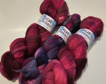 Raspberry Wine in Polwarth/Tussah Silk 67/33 custom blend Top 4oz braid