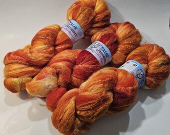 Pumpkin in Merino/Tussah Silk 70/30 blend Top 4oz braid