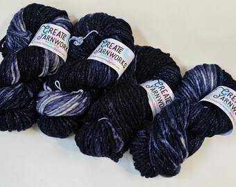 Navy in Silver Sparkle Superwash Merino Blend  Super Bulky Weight Yarn