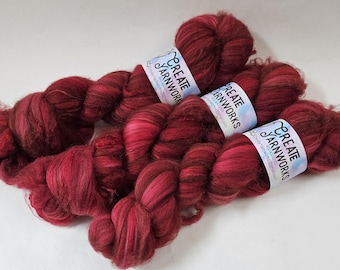 Ragin' Red in Merino/ Brown Alpaca/ Camel/ Mulberry Silk blend Top 4oz braid