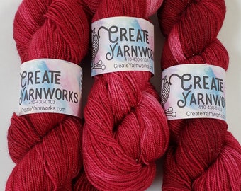 Ragin' Red in Gold Sparkle Superwash Merino Blend Fingering Weight Yarn