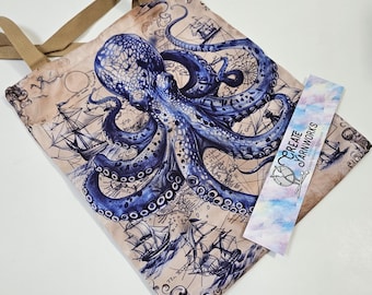 Blue Octopus Large Project Bag - Tote with Handles