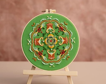 Green Floral Mandala Embroidery Kit
