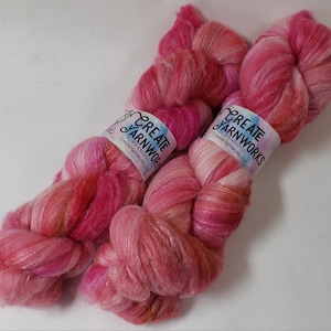 Pretty in Pink in Polwarth/Tussah Silk 67/33 custom blend Top 4oz braid