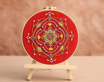 Red Floral Mandala Embroidery Kit