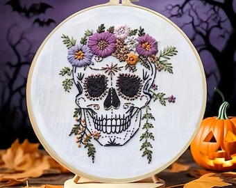 Skull with Flowers Embroidery Kit