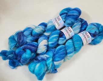 Blue Skies in Superwash Merino & Stellina Blend 4oz braid