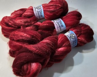 Ragin Red in Merino/Tussah Silk 70/30 blend Top 4oz braid