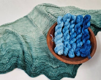 Gradient Knitted Shawl Kit in Bright Blue Gradient - Pattern and Yarn Included