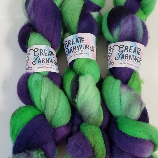 Purple and Green in Blue Faced Leicester (BFL) Top 4oz braid