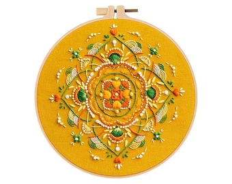 Yellow Floral Mandala Embroidery Kit