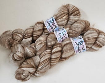 Natural in Merino/ Brown Alpaca/ Camel/ Mulberry Silk blend Top 4oz braid