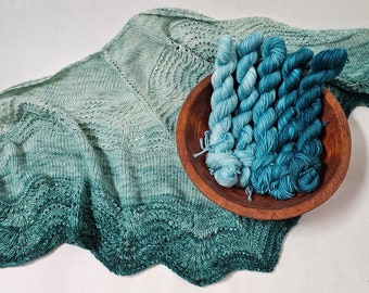 Gradient Knitted Shawl Kit in Tempting Teal Gradient - Pattern and Yarn Included