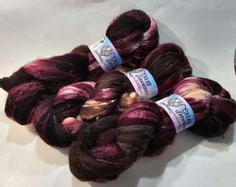 Burgundy Bark in Merino/Tussah Silk 70/30 blend Top 4oz braid