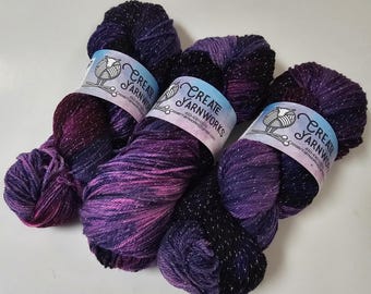 Purples Sparkle in Silver Sparkle Superwash Merino Blend  Fingering Weight Yarn