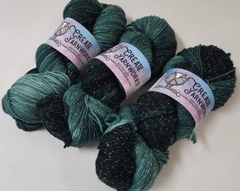 Forest in Silver Sparkle Superwash Merino Blend  Fingering Weight Yarn